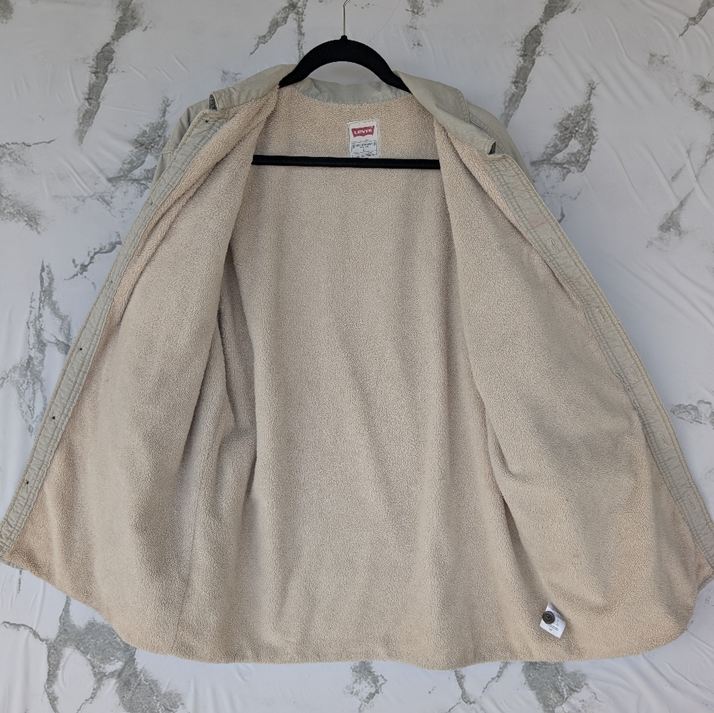 Levis Tan Khaki Sherpa Lined Shirt Utility Jacket Size Large - Picture 11 of 12